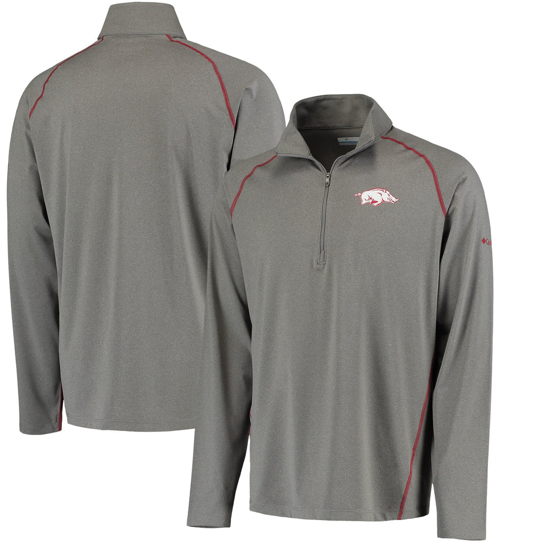 Men's Columbia Gray Arkansas Razorbacks Collegiate Tuk Mountain Half-Zip Long Sleeve T-Shirt-Boulder